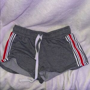 Gray Women's Shorts with Red and Black Stripes